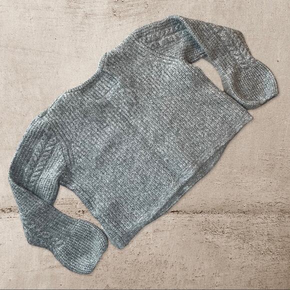 SUPERDRY CABLE KNIT CROPPED SWEATER WITH RIBBED BELL SLEEVE - L - Picture 5 of 11